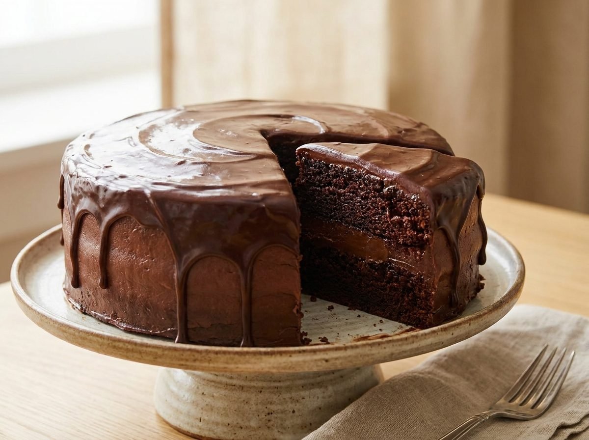 Chocolate layer cake with ganache